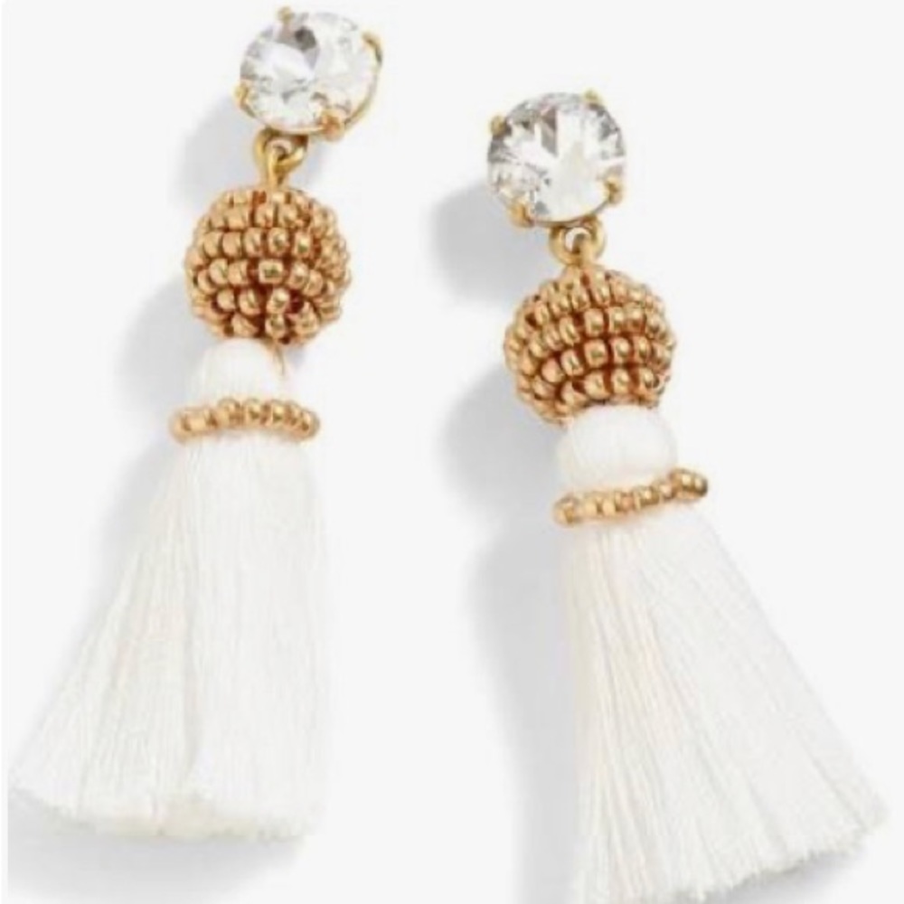 J.Crew Hypoallergenic Ear Post White Tassel Earrings with Gold Accents.